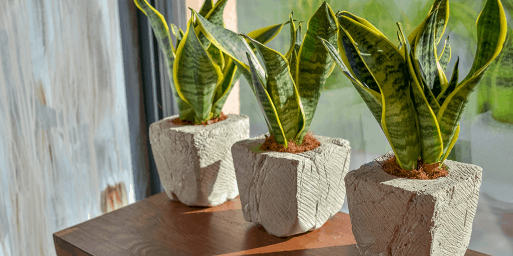 Three pots of snake plants on the windowside, snake plant spiritual meaning