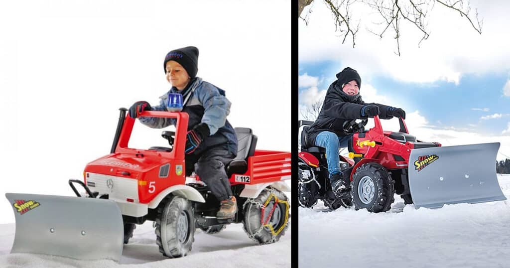 Mini snow plow as attachment on lawn mower