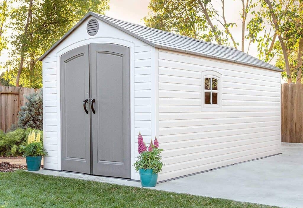 Resin outdoor storage shed with floor