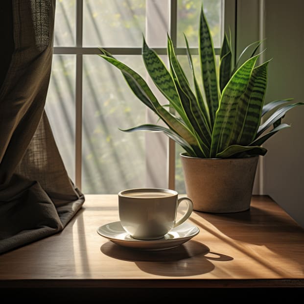 Snake plant and tea leaves